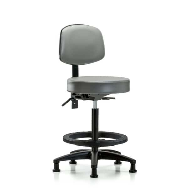Vinyl Stool, Back, High Bench, Tilt, Foot Ring, Glides, Sterling
