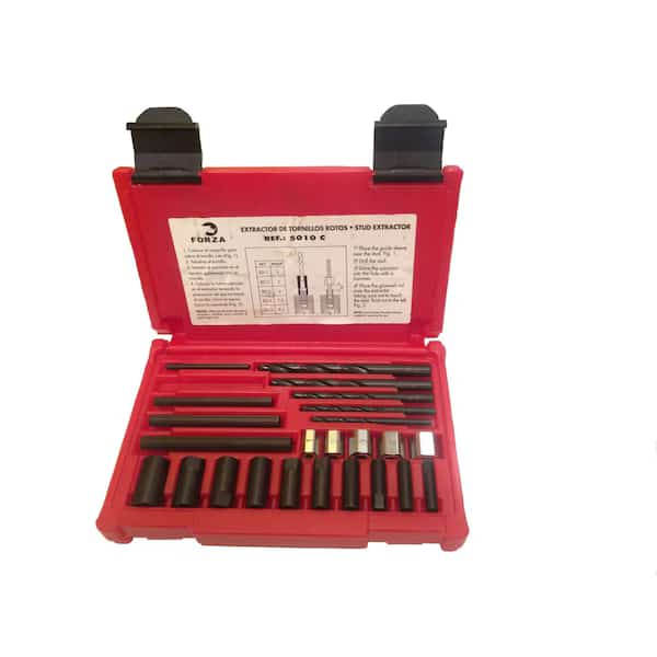 STUD EXTRACTOR SET, 5 PC SET WITH DRILLS AND GUIDES