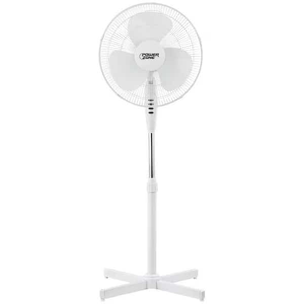 PowerZone FS-40E Oscillating Floor Fan, 3-Blade, 3-Speed, 120 V, White