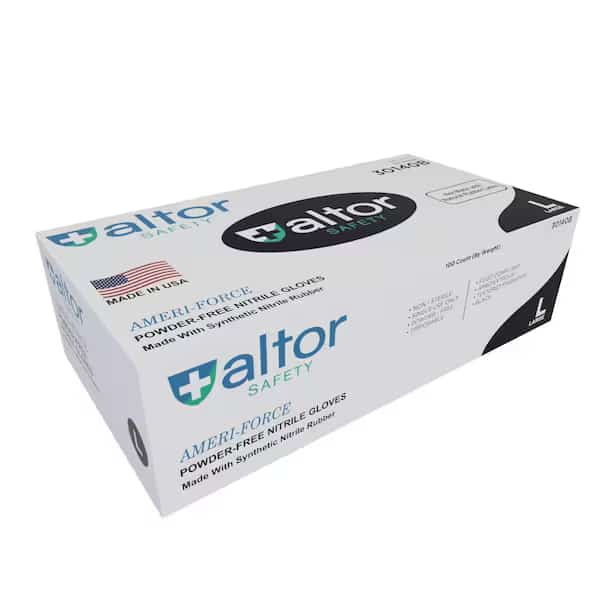 Disposable Gloves, 6 mil Palm, Nitrile, Powder-Free, L, 50 PK, Black