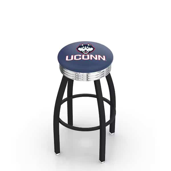 25" Blk Wrinkle Connecticut Swivel Bar Stool, Chrome Ring