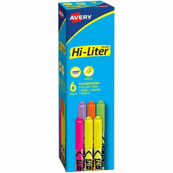 Hi-Liter Pen Style Highlighters, Six-Color Fluorescent Set