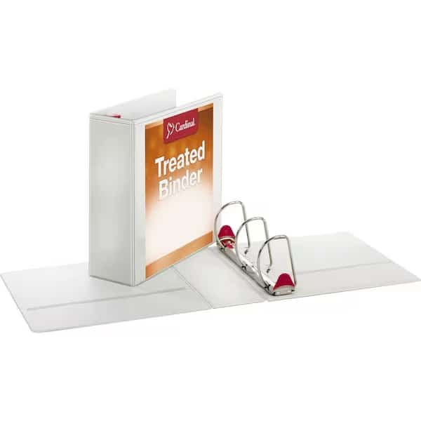 Cardinal® Treated ClearVue Locking Slant-D Ring Binder, 4" Capacity, White, Cardinal Brands, Mfr#: 32140