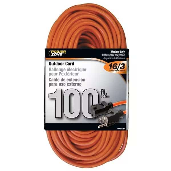 SJTW Extension Cord, 16 AWG, Outdoor, 16/3, 1 Outlets, 5-15R, Orange, 5-15P, 100 ft