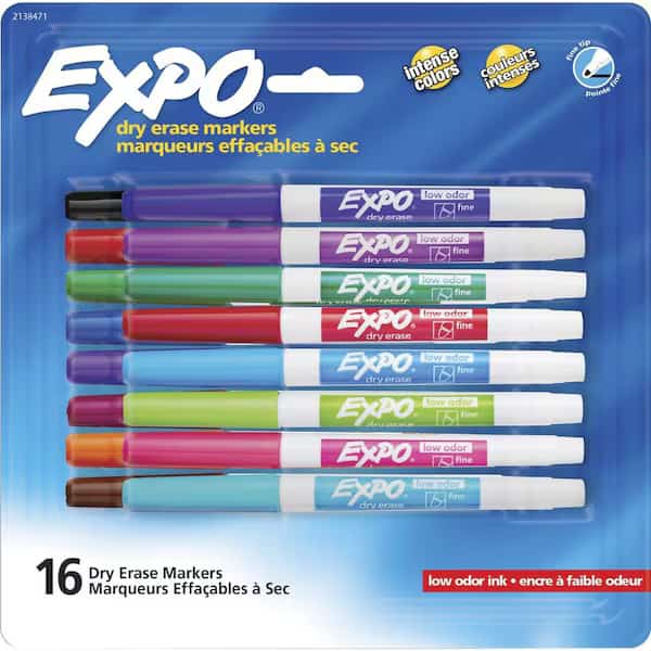 Dry Erase Markers, Whiteboard Markers with Low Odor Ink, Fine Tip, Assorted Vibrant Colors, 16PK