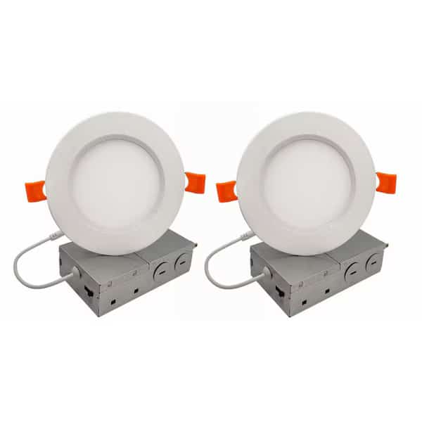 4" Canless 3000K, 65w Equivalent, New Construction Integrated LED Recessed Light Kit Metal JBOX, 2PK