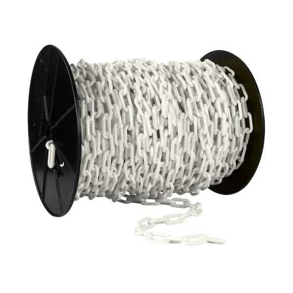 1.5" x 200' White Plastic Safety Chain - Reel