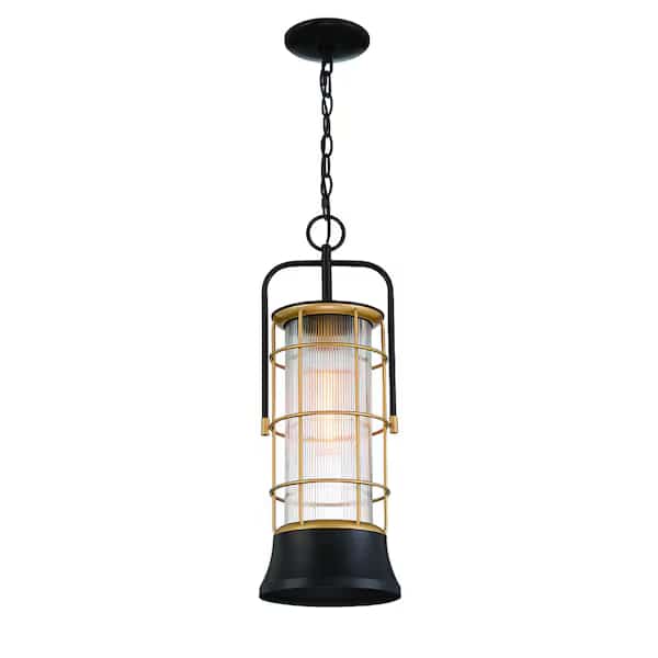 Rivamar Traditional Incadescent Outdoor Pendant, 1-Light, Cylinder, Dimmable, Bronze/Gold/Glass
