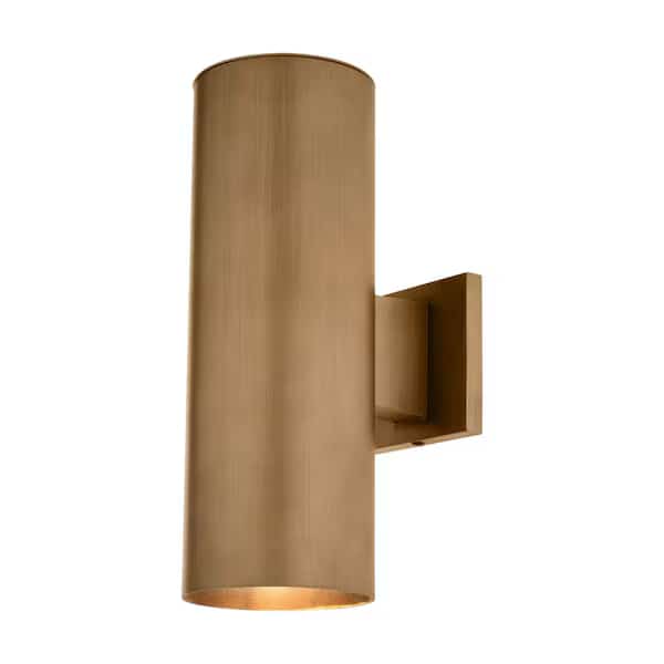 Chiasso 14.25-in H Warm Brass Outdoor Mid Century Modern 2 Light Outdoor Cylinder Wall Sconce, Up-Down Lighting