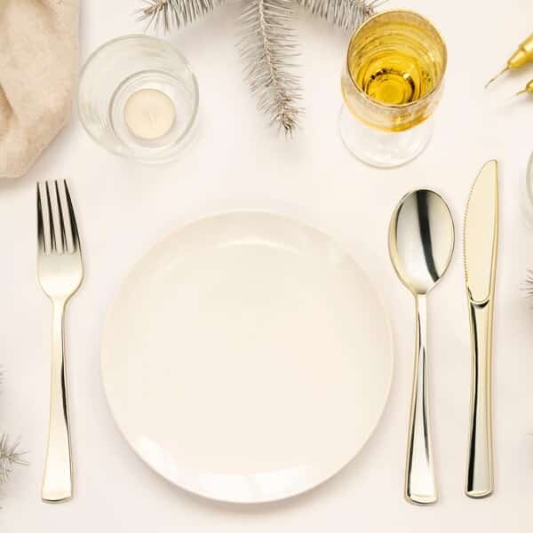 Gold Classic Cutlery Plastic Silverware Set - Forks, Knives Spoons (120 Guests), 360PK