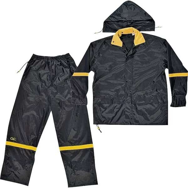 CLC R103L Rain Suit, L, 190T Nylon, Black/Yellow, Detachable Collar, Zipper Closure, Clc Work Gear, Mfr#: R103L