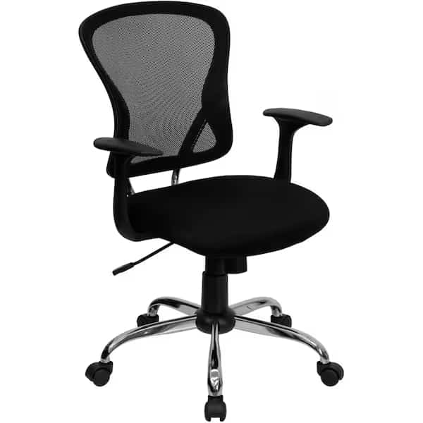 Task Chair, 18" to 22", Fixed Arms, Black