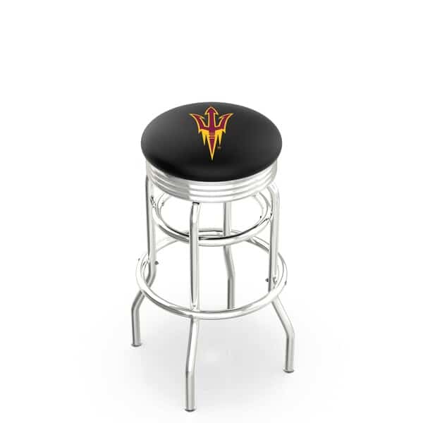 30" Chrome 2-Ring Arizona State Swivel Bar Stool, Accent Ring, Pitchfork