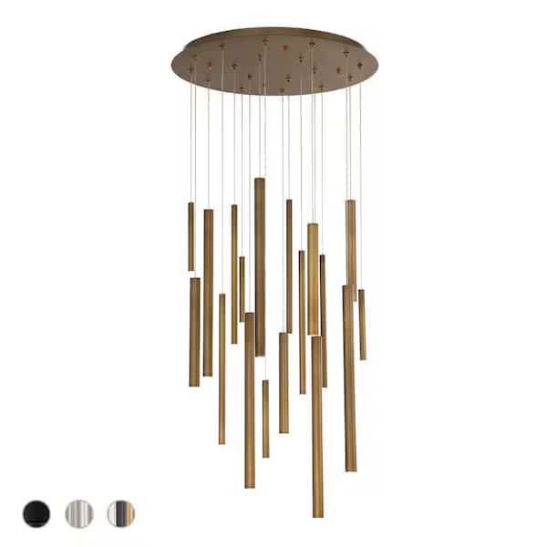 Santana Contemporary LED Chandelier, 18-Light, 900 Lumens, Antique Brass/Antique Brass