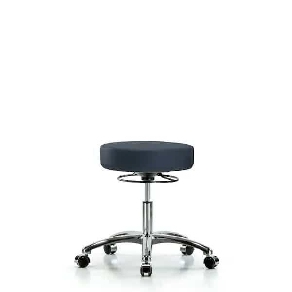 Desk Stool,Vinyl,Chrome,Casters,Nav, Mfr#: BR-VDHSO-CR-CC-8582, BLUE RIDGE ERGONOMICS