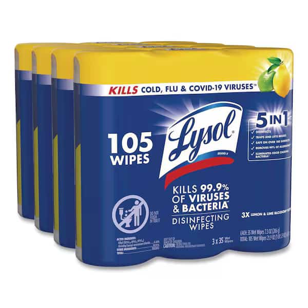 Disinfecting Wipes, 1-Ply, 7 x 7.25, Lemon and Lime Blossom, White, 35 Wipes/Canister, PK12