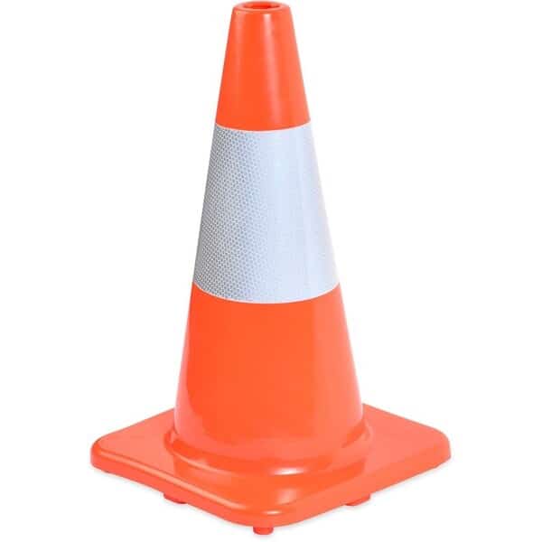 Traffic Cone, PVC, 18" Height, 2.4 lbs, Orange/Silver