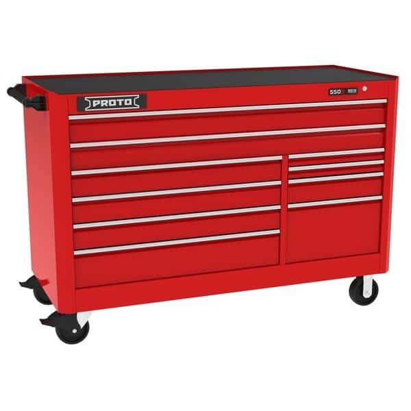 550 Series Rolling Tool Cabinet, 10 Drawer, Red, 66 in W x 25-1/4 in D x 46 in H