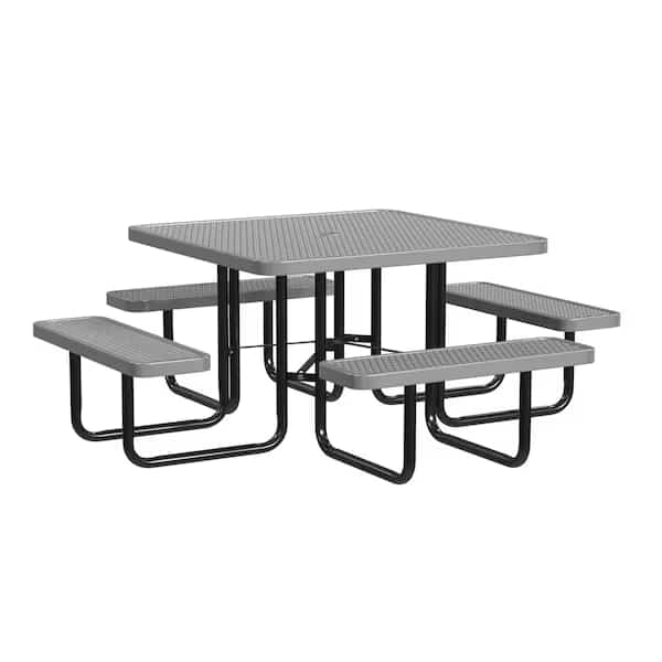 Square Picnic Table, Gray, In Ground Mount, 46 in