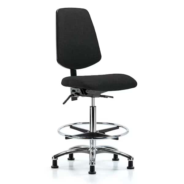 Fab Hi Bench Chair, Med, Bk, CF, Glds, Blk, Fabric, Chrome, Polyurethane Foam, Black, No Arms Arms