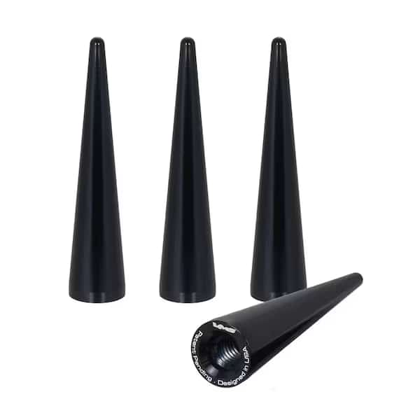 LUG NUTS Anodized Black Billet Aluminum 73 Millimeter Length Spike Style Set Of 4