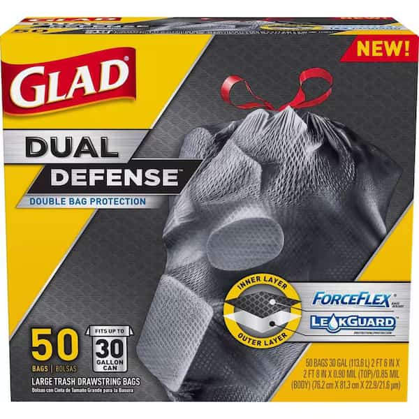 Glad ForceFlex 30 gal No Scent Scent Trash Bags Drawstring 50 pk 1.1 mil