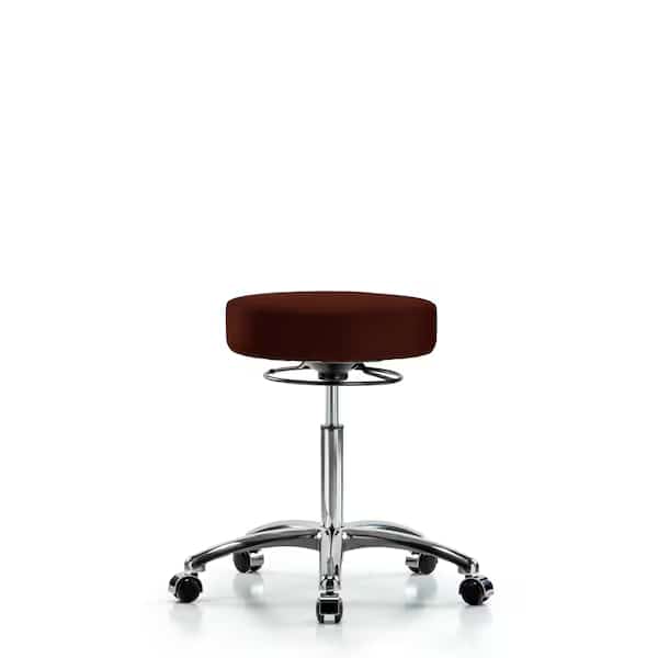 Bench Stool, Med, Chrom, Vinyl, Castrs, Burg