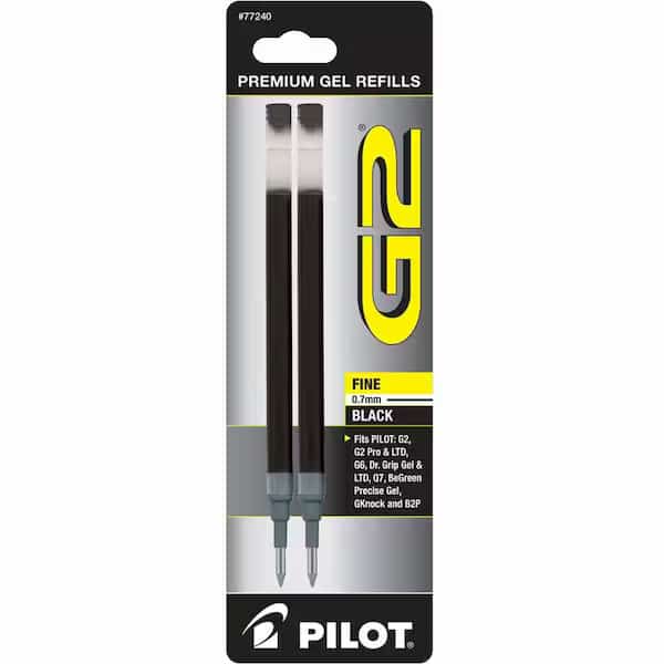 Pilot G2 Gel Ink Refill, Fine, Black Ink, 2/Pack