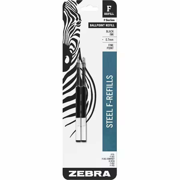 Zebra Pen STEEL 7 Series F Refill Fine Point Ballpoint - Fine Point - Black Ink, PK2
