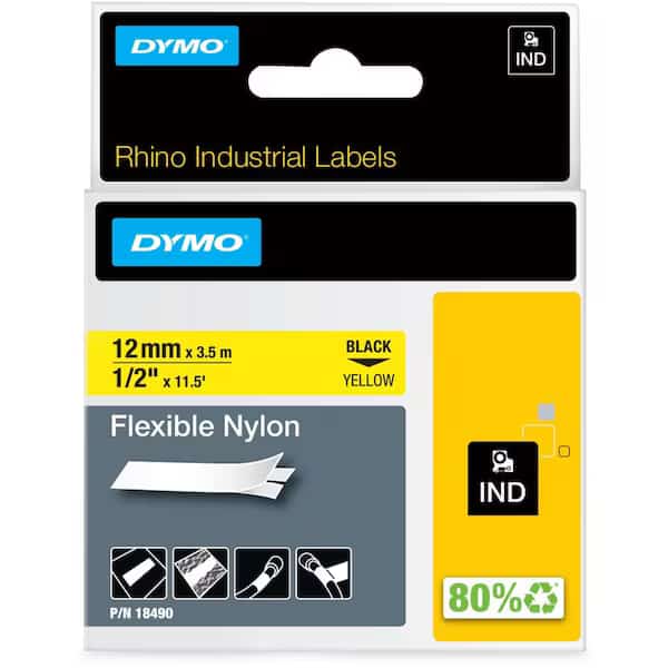 Label Tape Cartridge, Black/Yellow, Labels/Roll: Continuous