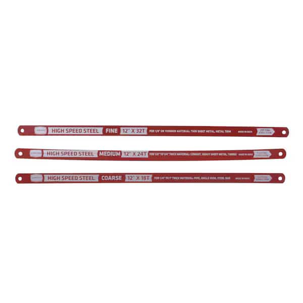 Hacksaw Blade 3Pc Set 18T X 12" 24T X12" And 32T X12" High Speed Steel