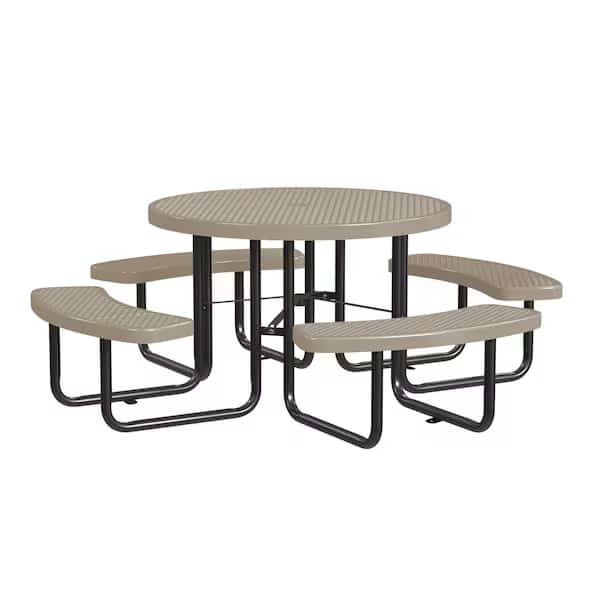 Round Picnic Table, Beige, In Ground Mount, 46 in