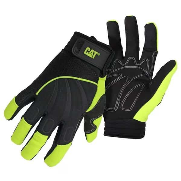 CAT012224L HighVisibility Mechanic Gloves, Men's, L, Adjustable Wrist Cuff, Synthetic Leather