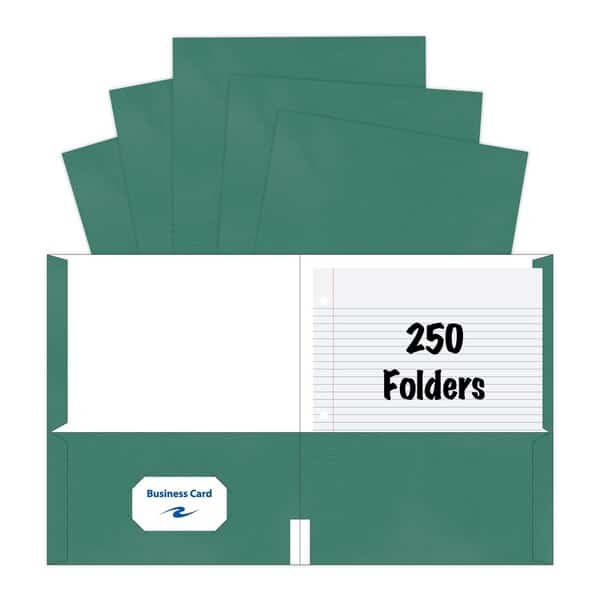Case of Green Paper Pocket Folders, 11.75"x9.5", Twin Pockets hold 25 sheets each, 11 pt tag board, PK250