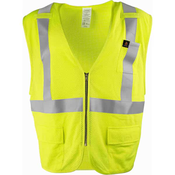 Hi-Vis FR Safety Vest L Class 2 , Zipper 3 Pockets
