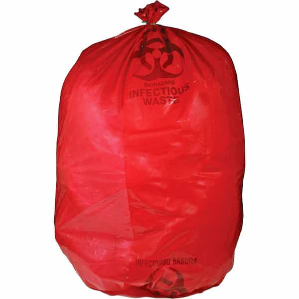 Biohazard Trash Bags, 33 gal, 1.50 mil (38 Micron), Red