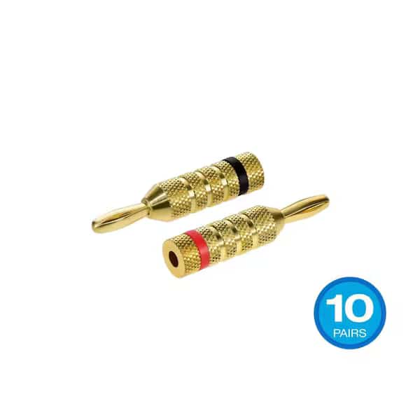 10 PAIRS Of High-Quality Gold Plated Speaker Banana Plugs_ Closed Scre