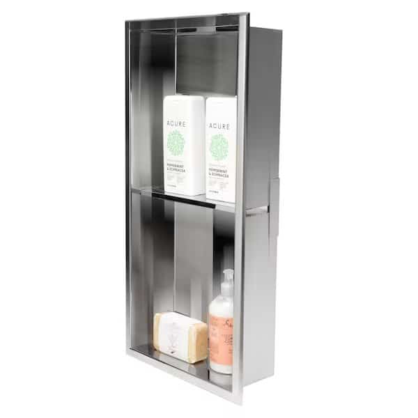 12 x 24 Polished SS Vertical Dbl Shelf Bath Shower Niche