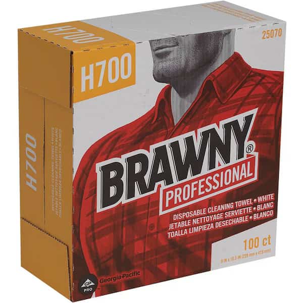 Dry Wipe, Brawny Pro H700, Dispenser Box, Heavy Absorb, 9 in x 16 1/2 in, 100 Sheets, White, 5 Pk, GEORGIA-PACIFIC, Mfr# 25070