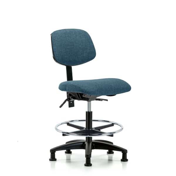 Chair, Fab, Med Bench, Tilt CF Glides, Blu, Fabric, Chrome, Polyurethane Foam, Blue, No Arms Arms