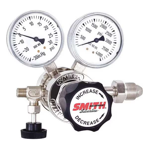 High Purity Gas Regulator, Carbon Dioxide, Two Stage, 0.825"-14 Inlet, 1/4 in Outlet, 0 to 150 psi