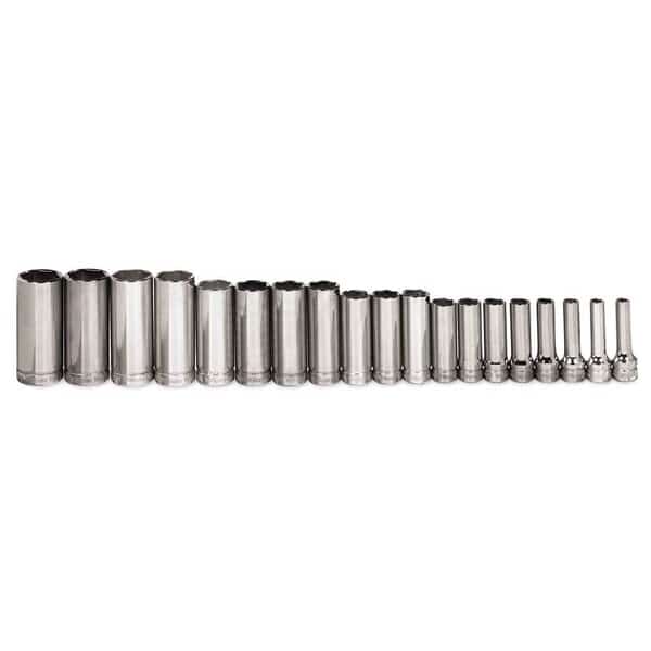 Deep Socket Set, 3/8" D, 6Pt, 19pcs., JHWMSBD19HRC