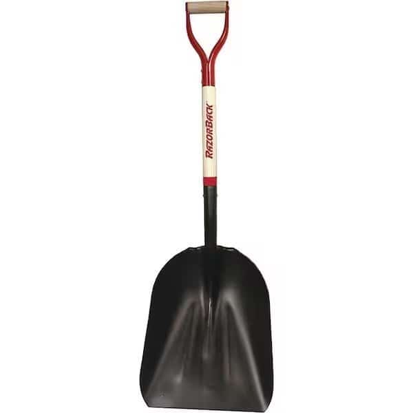Scoop Shovel, 14-1/4 in W x 19 in L Blade, Steel Blade, Hardwood Handle W/ D-Grip