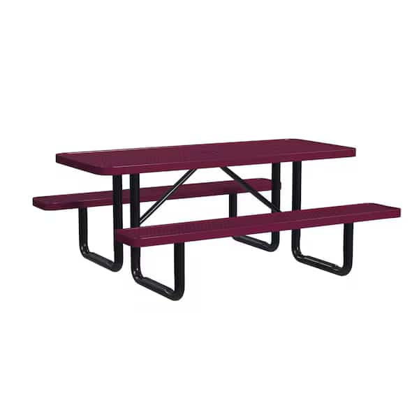 Rectangle Picnic Table, Burgundy, Surface Mount, 6 ft L