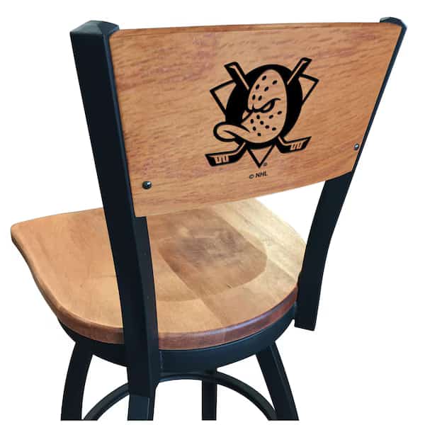 36" Blk Wrinkle Anaheim Ducks Swivel Bar Stool, Laser Engraved Back