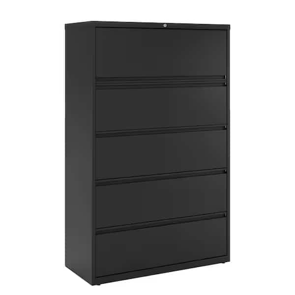 42" W 5 Drawer Lateral File Cabinet, Black, A4/Legal/Letter