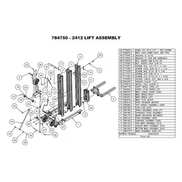 CENTER MAST ASSEMBLY 2412 LIFT