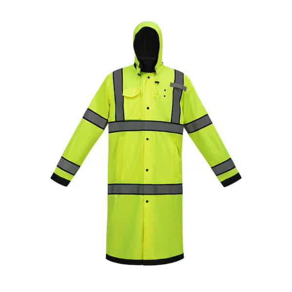 Hi-Vis Reversible Rain Coat, 100% Polyester Oxford with PU coating, Class 3 Lime/Black, XL