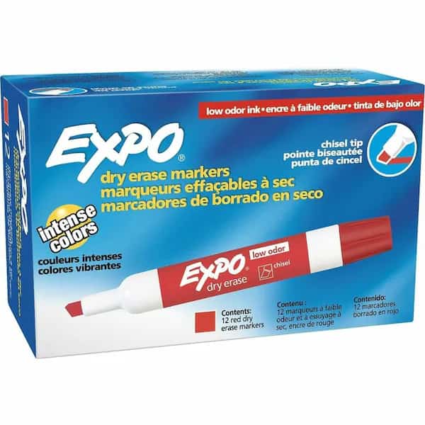 Dry Erase Marker, Chisel Tip, Red PK12 Low Odor, EXPO, Mfr# 80002