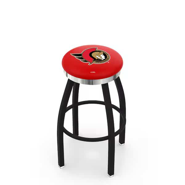 36" Blk Wrinkle Ottawa Senators Swivel Bar Stool, Chrome Ring